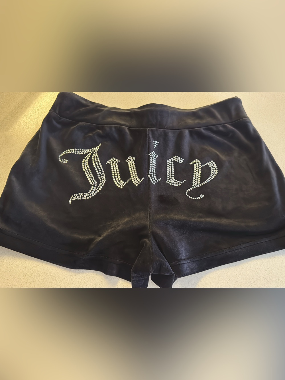 Juicy Couture Black Velvet Rhinestone 'Juicy' Athletic Shorts